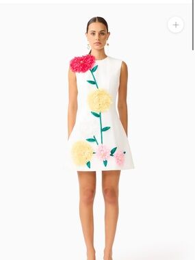 Elliatt White Mini Dress with Pink and Yellow Floral Appliqués